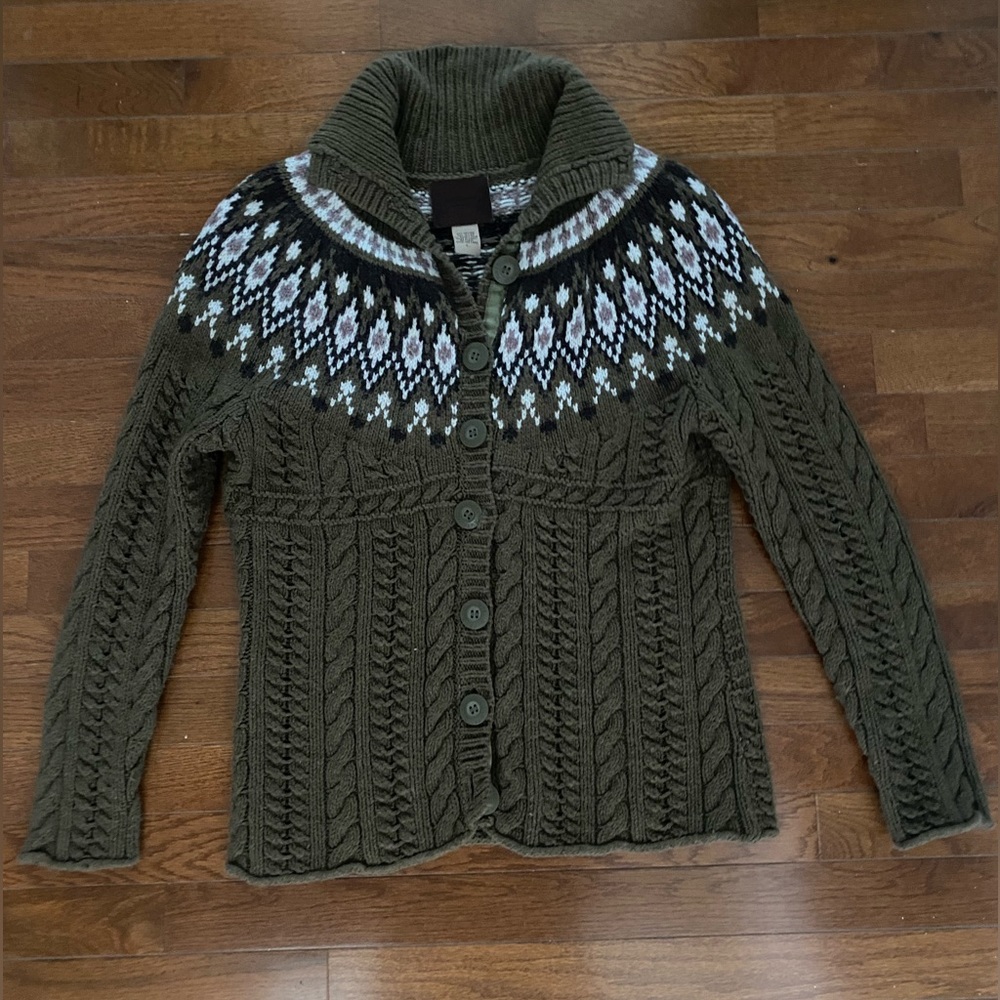 Ruff Hewn Button Sweater Olive Sz L